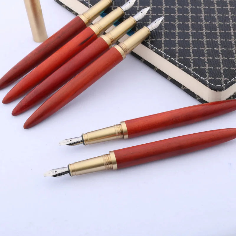 classic golden brass Wooden Fountain Pen Duckbill flat Gothic parallel Flower gift Art poetry Stationery Office school supplies