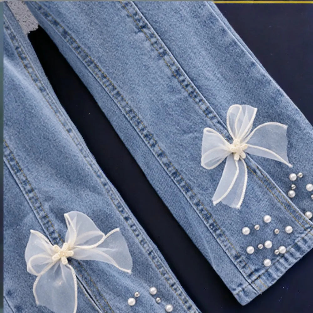 Baby Girls Outfits Suit Floral White Shirt & Jeans 2PCS School Uniform Teens Kids Set Baby Bohemia Costumes 5 7 9 10 12 13 Years