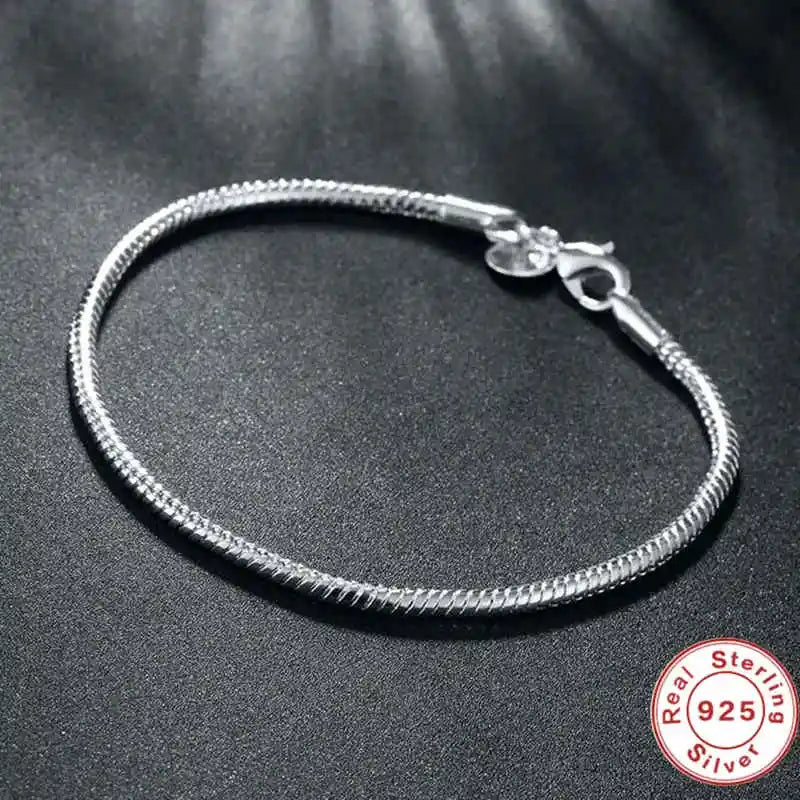 925 Sterling Silver 3MM Snake Chain Bracelets Factory Fashion Hot Top Quality Jewelry Charm Cute Women Lady Wedding