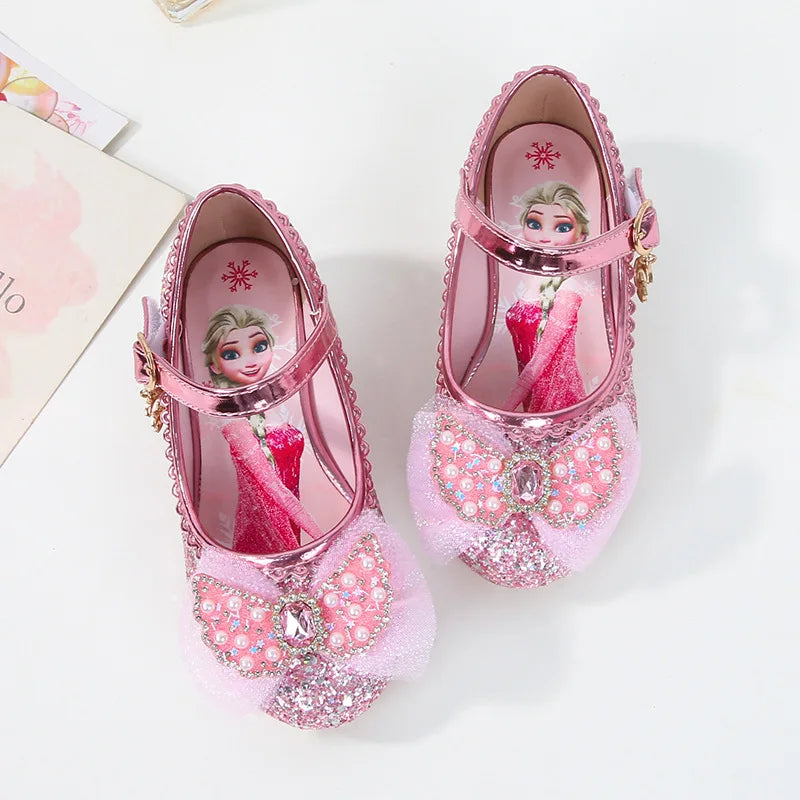 Disney Girls' Princess Sandals Shoes Children's Shoes Elsa Children's Shoes Girls Fashion Baby Pink Blue High Heel Shoes Size