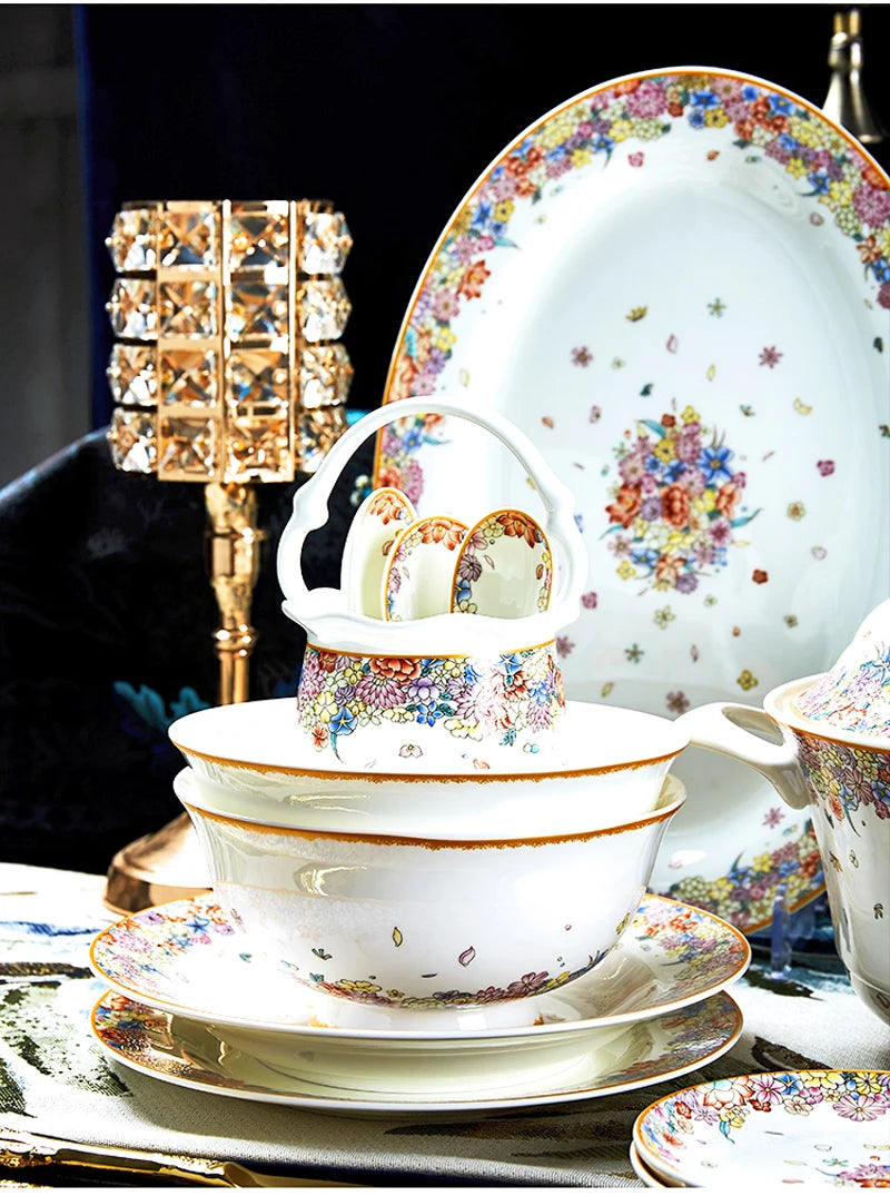 50pcs set, fine bone china dinner set, star design, porcelain dinnerware set, dinner plates for servies, chafing dish bowl dish