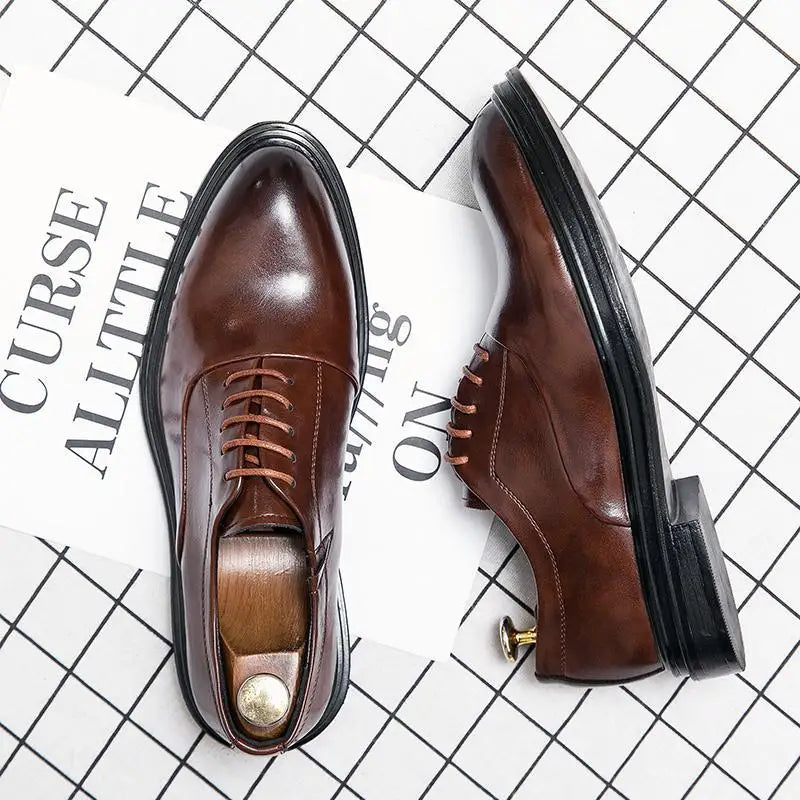 Men's Oxford Shoes Breathable Lace up Leather Shoes Men's Wedding Business Party Dress Luxury Leather