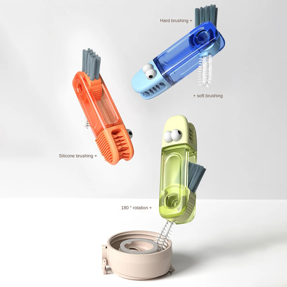 Crevice Cleaning Brush 4 In 1 Crevice Brush Detail Brush Green Orange Houseware Lid Brush Nylon Brush Rotate Switch Brush Blue