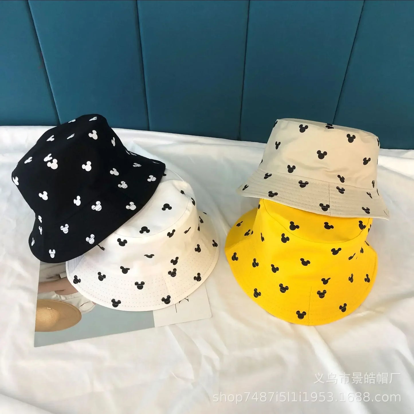 Disney Anime Figure Mickey Mouse Dome Print Cotton Short-brim Flat-brim Fisherman Hat Basin Hat Teen Adult Size Birthday Gifts