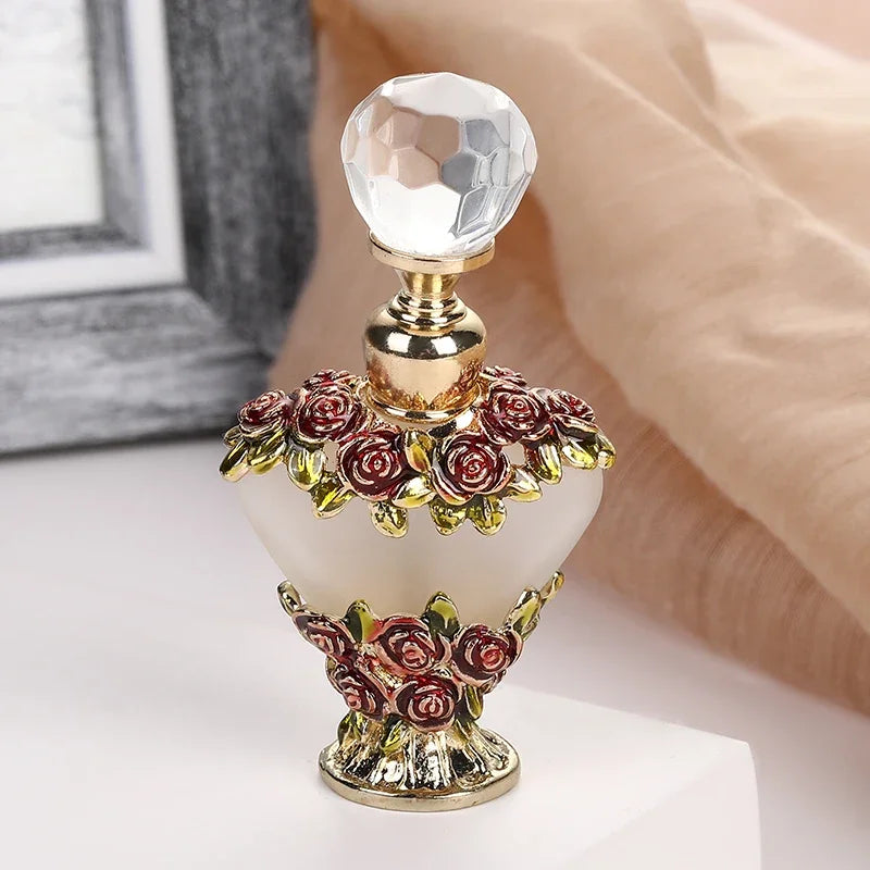 5ml Heart Metal Empty Red Rose Flowers Refillable Perfume Oil Attar Bottle Glass Container Gift Home Decor Wedding Favors 59701