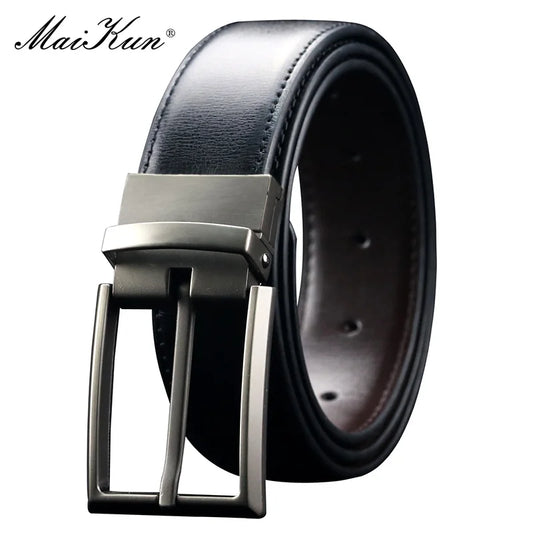 Maikun Belt Men's Reversible Leather Dress Belt Metal Pin Rotated Buckle Fashion Luxury Brand Male Belt High Quality Waistband