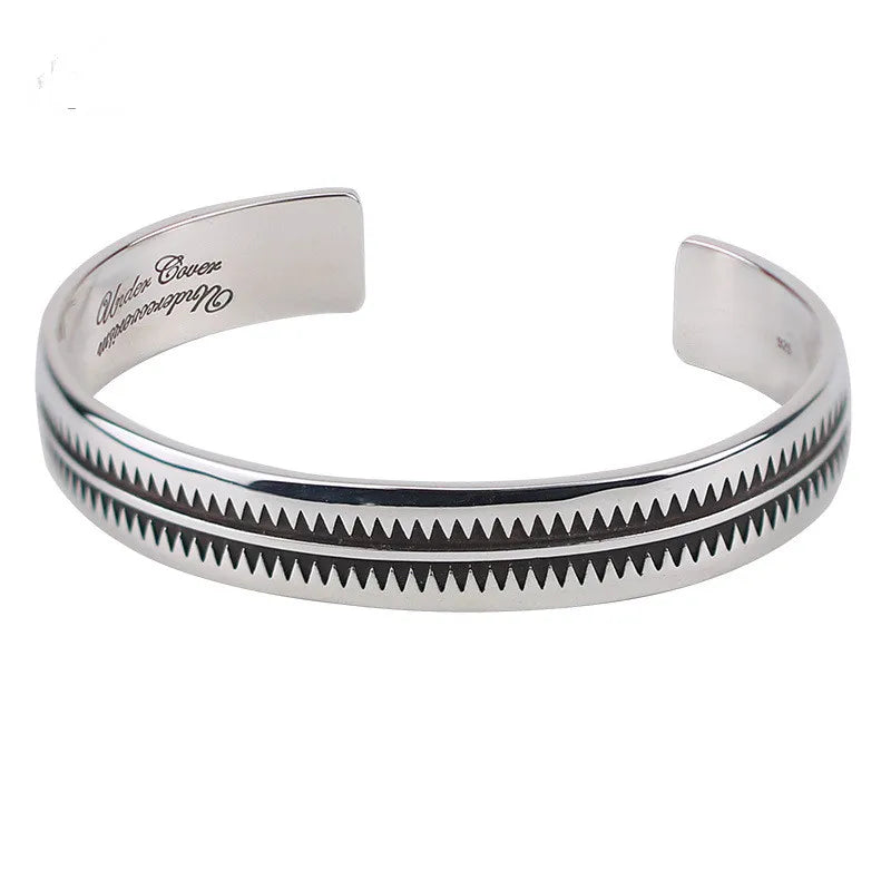 New Arrival Fashion Sawtooth Design Thai Silver Ladies Bangle Jewelry For Indiana Style Birthday Gift No Fade