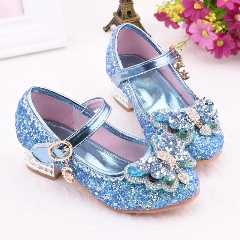 Princess Shoes Infant Kids Baby Girls Crystal Bling Bowknot Single Sandal Solid Buckle Strap Children's Shoes Girls B611