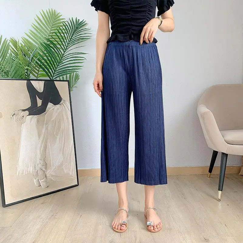 Pleated Pants Women's 2021 Spring Dress New Slim Wide Leg Seven Point Wide Leg Pants Loose Large Straight Pants