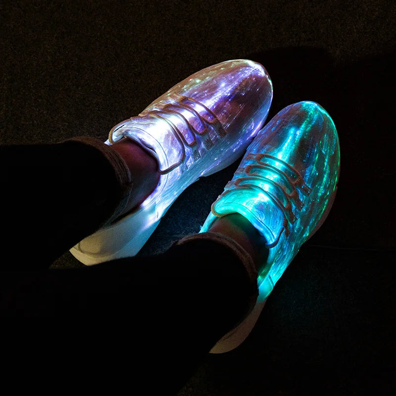 Size25-46 Fiber Optic Fabric Light Up Shoes 11 Colors Flashing Girls&Boys USB Rechargeable Luminous Sneakers with Light