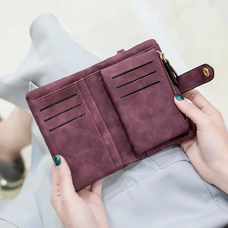 Women Fashion Matte Short Wallet PU Leather Zipper Hasp Frosted Ladies Purses Money Coin ID Card Holder Girls Cute Clutch