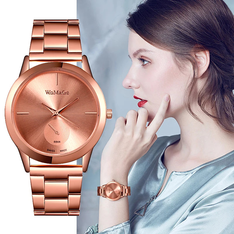 WoMaGe Women Watches Fashion Luxury Women Gold Watches Stainless Steel Quartz Watches Ladies Watches montre femme horloge dames