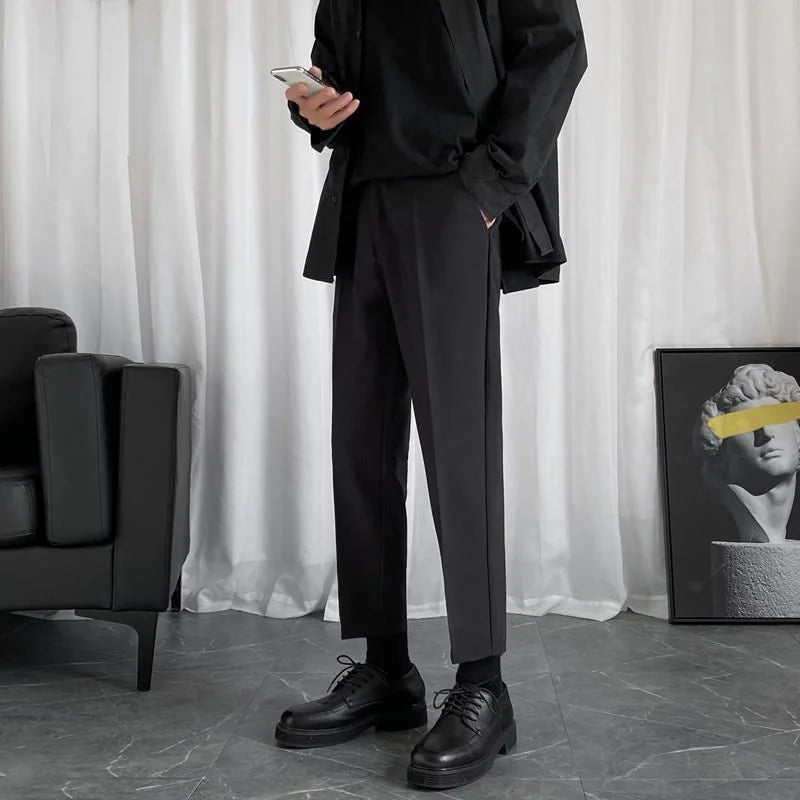 Men&#39;s Suit Pants High Quality Business Dress Pants Cuaual Office Wedding Trousers Korean Loose Straight Streetwear Black Gray