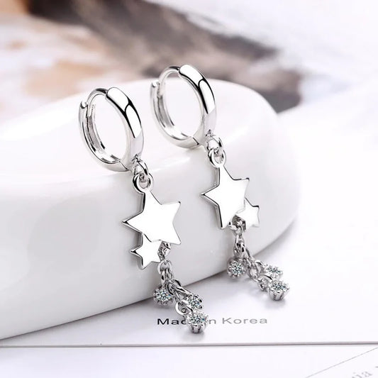 Exquisite 925 Sterling Silver Earrings Women Wedding Jewelry Popular Zircon Tassel Star Earring Lady Party Accessories KOFSAC