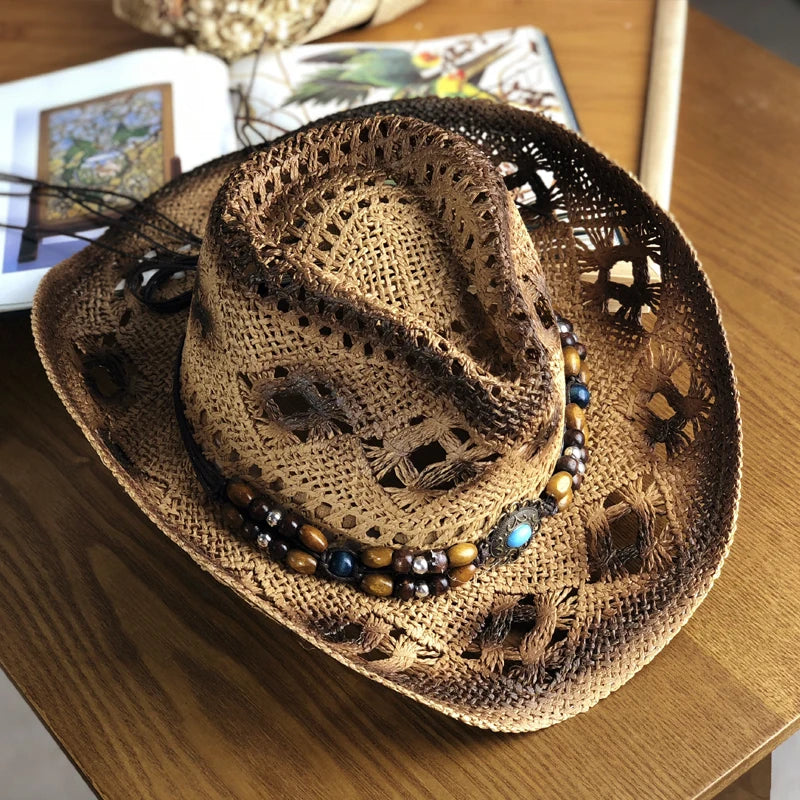 2021 Natural Straw Cowboy Hat Women Men Handmade Weave Cowboy Hats For Lady Tassel Summer Western Sombrero Hombre Lifeguard Hats