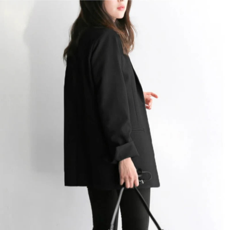 Women Black Suit Blazer Office Jacket Ladies Tailored Oversized Fashion Double Buttons Long Loose Coat Formal Casual Autumn 2023