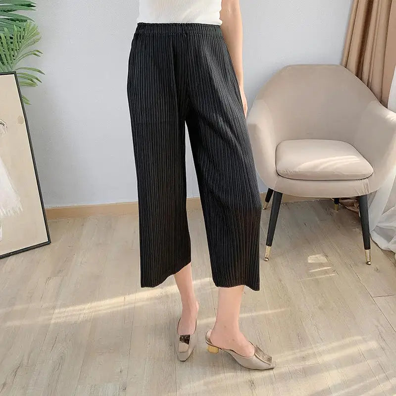 Pleated Pants Women's 2021 Spring Dress New Slim Wide Leg Seven Point Wide Leg Pants Loose Large Straight Pants