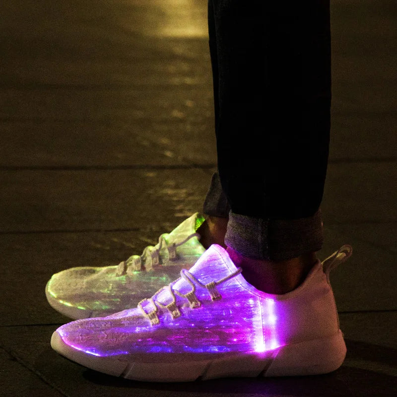 Size25-46 Fiber Optic Fabric Light Up Shoes 11 Colors Flashing Girls&Boys USB Rechargeable Luminous Sneakers with Light