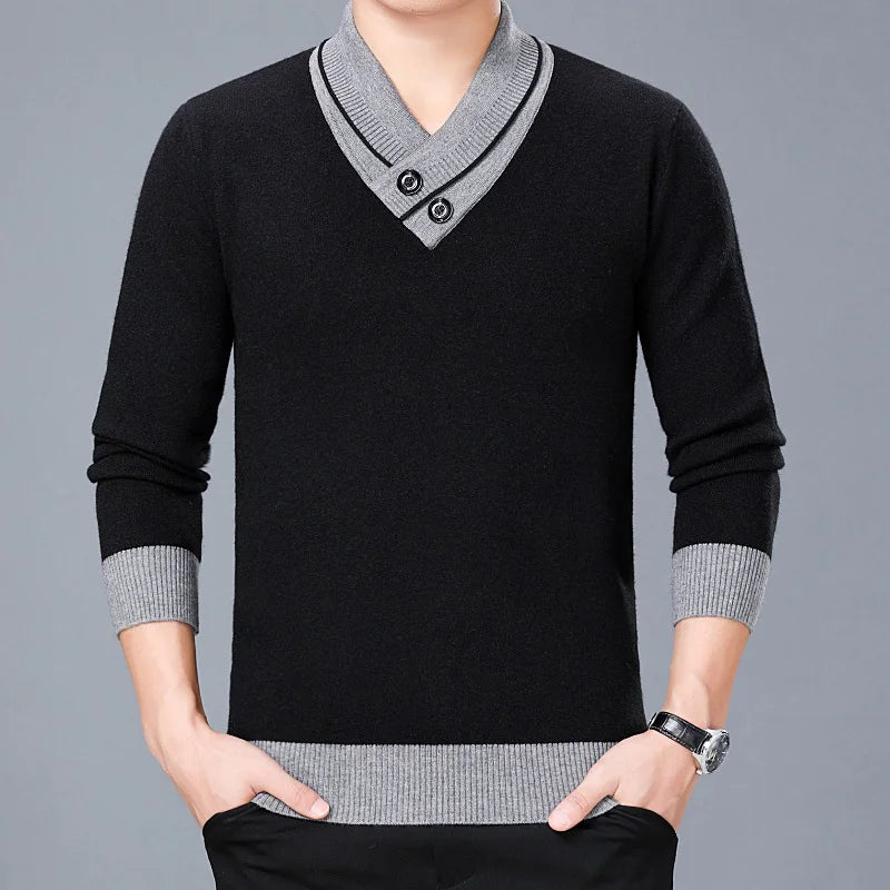 DIMUSI Winter Men;s Sweater Casual Man V-Neck Turtleneck Knitted Sweater Mens Business Double-Collar Knitted Pullovers Clothing