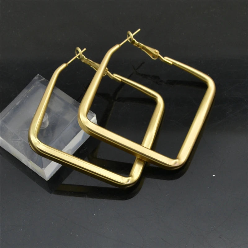 Ladies Earings Matt Gold Square Plating Round Fashion Fine Jewelry Wholesale Noble Elegant Personality Hoop Earrings For Women