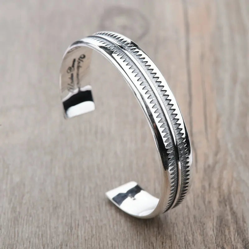 New Arrival Fashion Sawtooth Design Thai Silver Ladies Bangle Jewelry For Indiana Style Birthday Gift No Fade