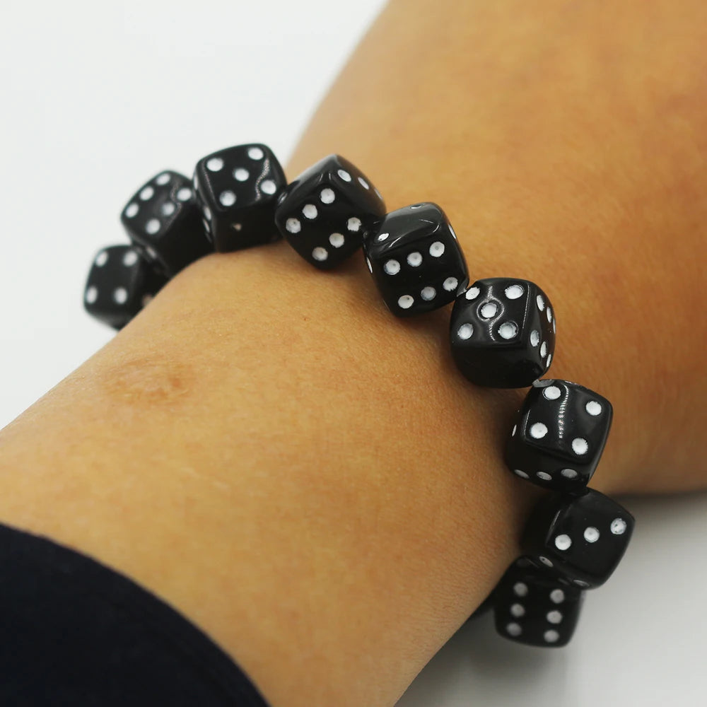 Black Ball 8 Dice Women Bracelet Billiards Number Eight Plastic Girl Jewellery Hip Hop Lady Rock Elastic Rope Jewelry