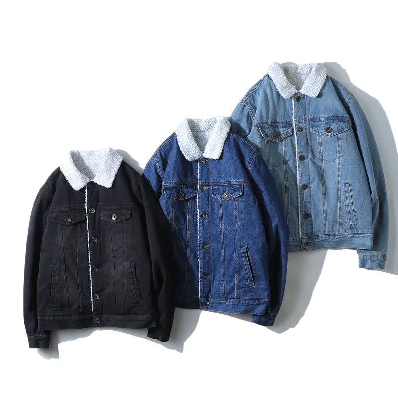 Hot Sale Men Jacket and Coat Trendy Warm Fleece Denim Jacket 2020 Winter Fashion Men Jean Jacket Outwear Male Cowboy Size S-XXXL