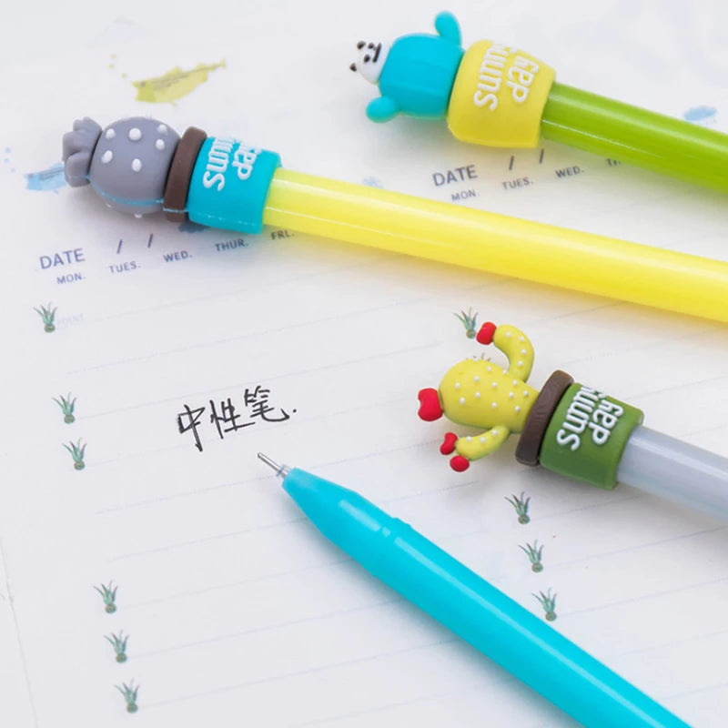 20Pcs/Lot Kawaii Cactus Shape Gel Pen 0.5mm Black ink Writing Pens Cute School Stationery Kids Student Office Supplies Sign Pen