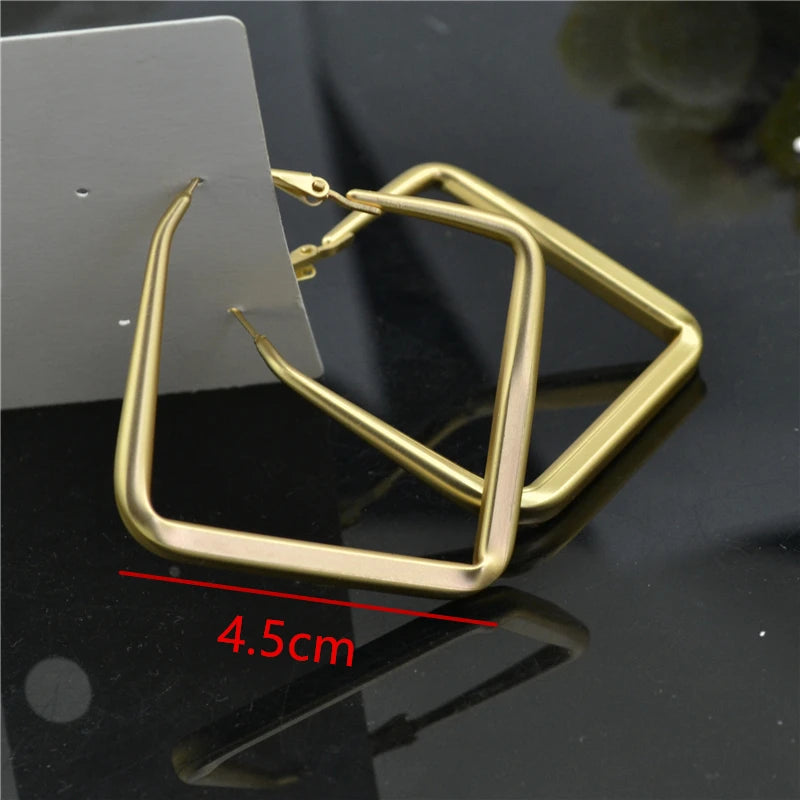 Ladies Earings Matt Gold Square Plating Round Fashion Fine Jewelry Wholesale Noble Elegant Personality Hoop Earrings For Women