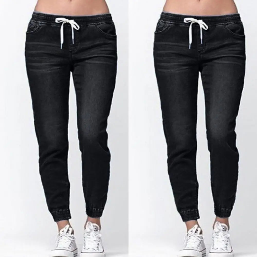 40%HOT Skinny Jeans Women Jogger Pants Plus Size Elastic Drawstring Elastic Waist Slim Stretch Jeans Ladies Pencil Pants