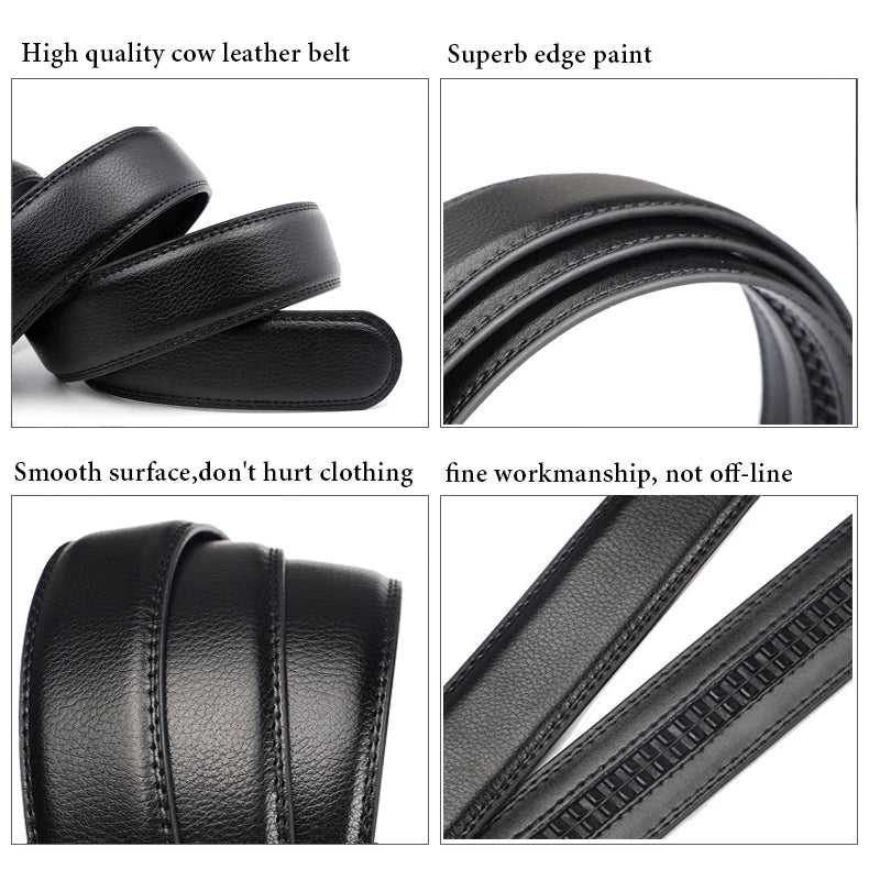 105 150 140 130 160 170cm Large Size Men's Belt PU Brand Fashion Automatic Simple Buckle Black PU Leather Belt 3.5cm Width