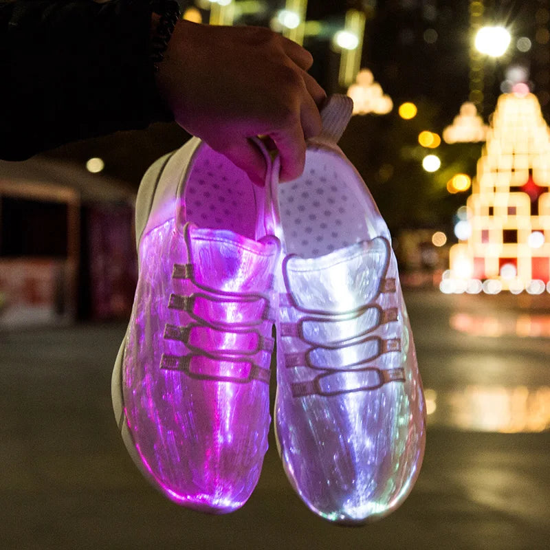 Size25-46 Fiber Optic Fabric Light Up Shoes 11 Colors Flashing Girls&Boys USB Rechargeable Luminous Sneakers with Light