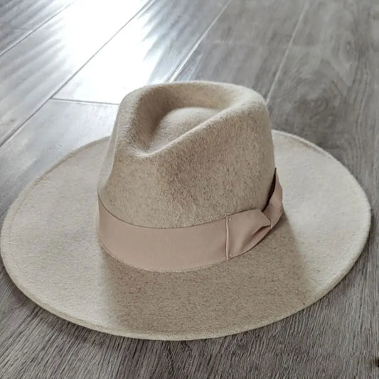 Designer Style Fall Winter Pure Wool Felt Hat Lady Oatmeal Bow Decoration Jazz Top Hat Fedora Vacation Leisure Hat High Quality