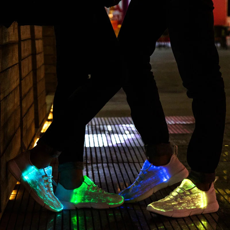 Size25-46 Fiber Optic Fabric Light Up Shoes 11 Colors Flashing Girls&Boys USB Rechargeable Luminous Sneakers with Light