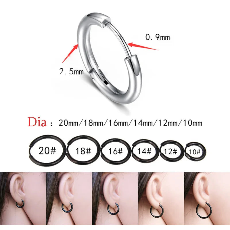 WKOUD Succinct Men Womens Girls Ladies High Polish Smooth Round Earring Medical Anti-allergic Stainless Steel Fashion Jewelry