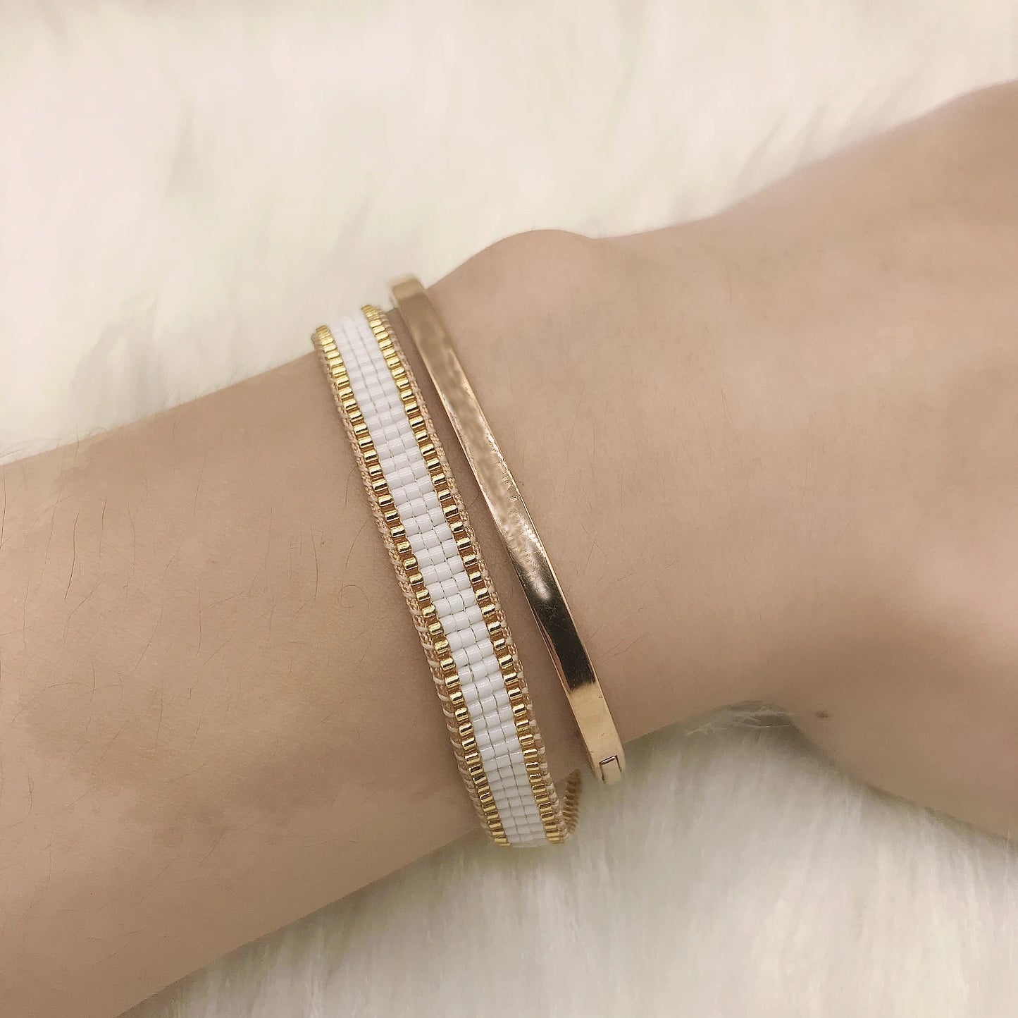 BLUESTAR INS Simple Lady Gold Color And White Color MIYUKI Bead Bracelets Handmade Boho MIYUKI Woven Bracelets