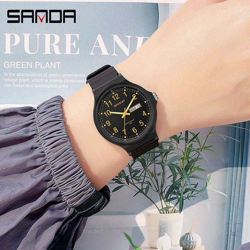 Fashion Sanda Top Brand Calenda Quartz Watch Minimalism Style Ladies Wristwatch Simple Black White Waterproof Watch Clock Reloj