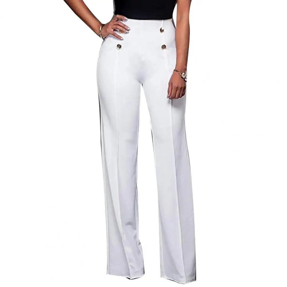 Chic Flared Pants Women Solid Color Wide Leg Pants High Waist Flared Trousers Slim Fit Loose Slacks Sexy Lady OL Work Pants 1Pc