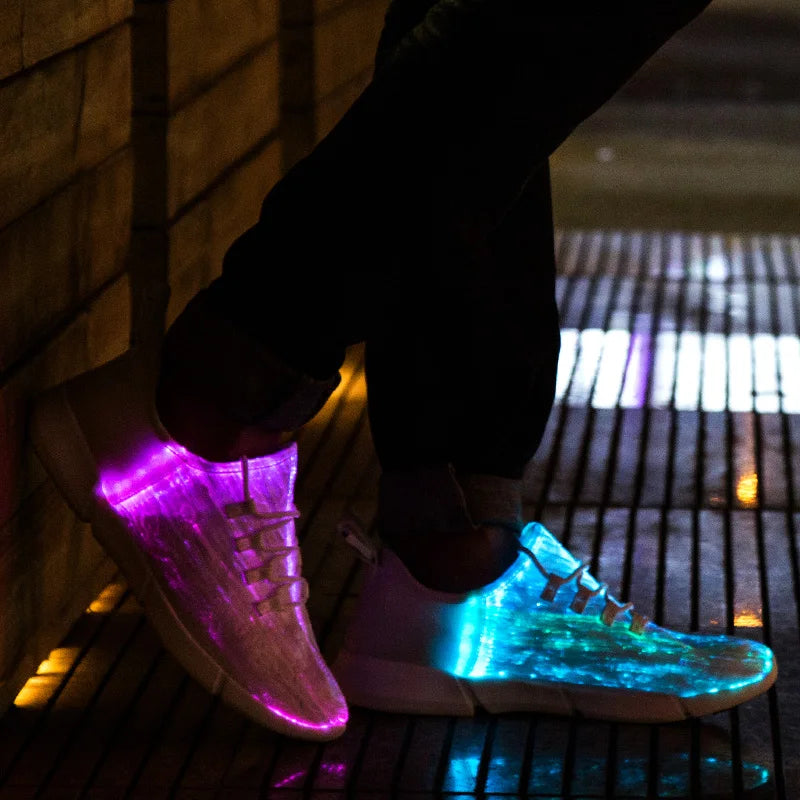 Size25-46 Fiber Optic Fabric Light Up Shoes 11 Colors Flashing Girls&Boys USB Rechargeable Luminous Sneakers with Light