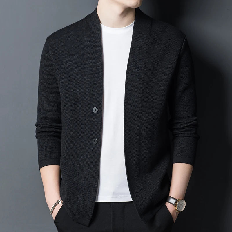 2021 High Quality Spring and Autumn Men&#39;s Knitted Cardigan Coat Casual Cardigan Black Sweater