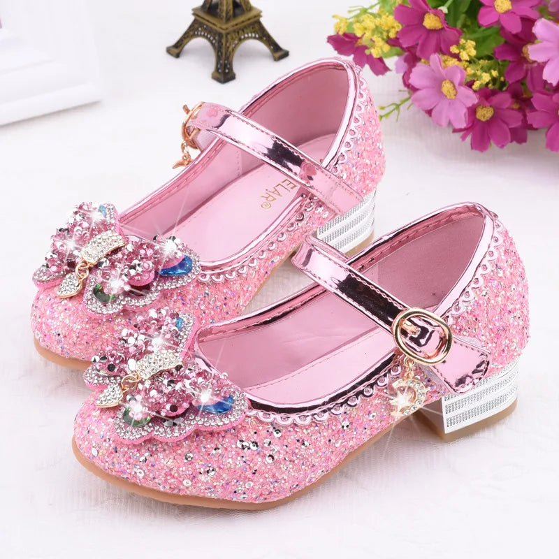 Princess Shoes Infant Kids Baby Girls Crystal Bling Bowknot Single Sandal Solid Buckle Strap Children's Shoes Girls B611