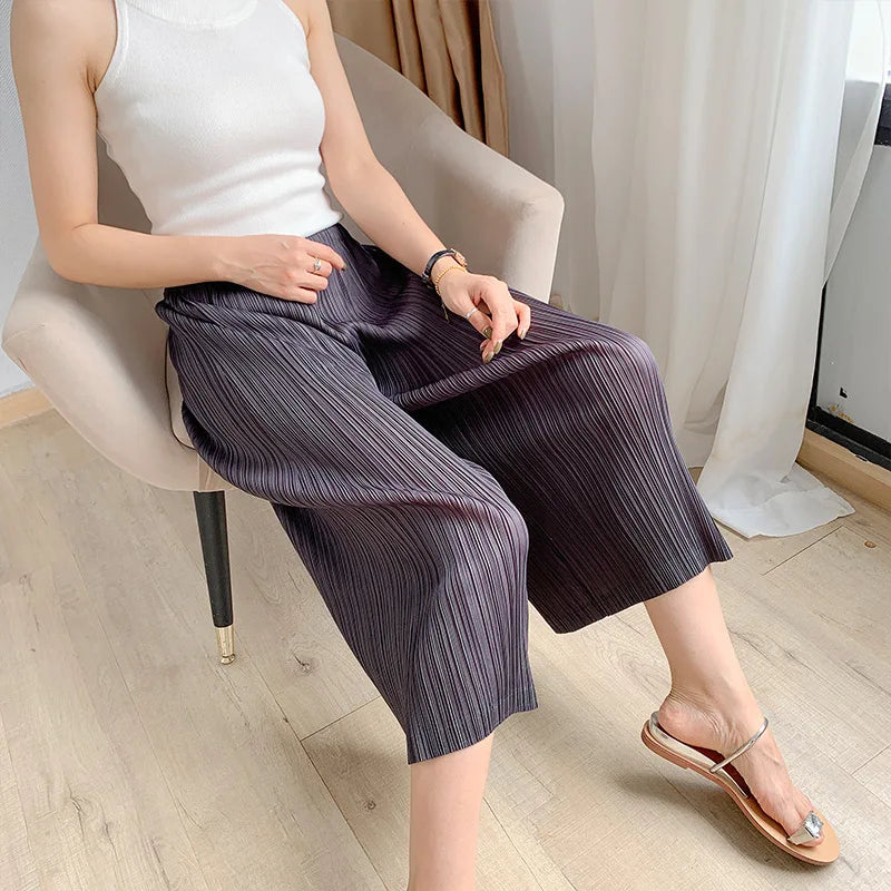 Pleated Pants Women's 2021 Spring Dress New Slim Wide Leg Seven Point Wide Leg Pants Loose Large Straight Pants