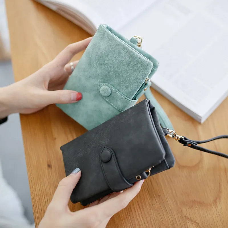 Women Fashion Matte Short Wallet PU Leather Zipper Hasp Frosted Ladies Purses Money Coin ID Card Holder Girls Cute Clutch