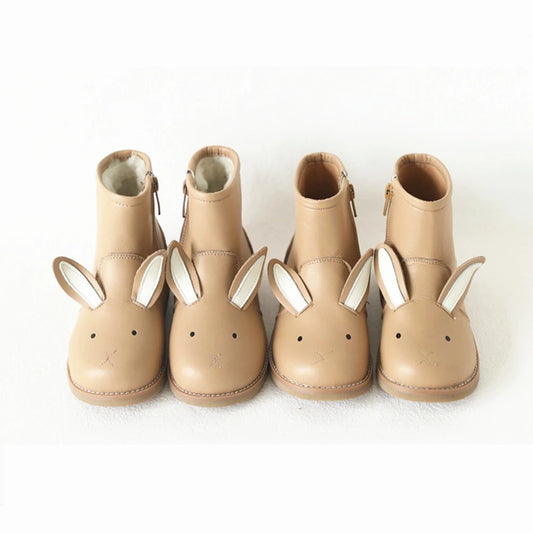 Autumn Winter Genuine Leather Children's Shoes Warm Lambswool Cartoon Bunny Baby Girls Ankle Boots Cowhide Boys Snow Boots