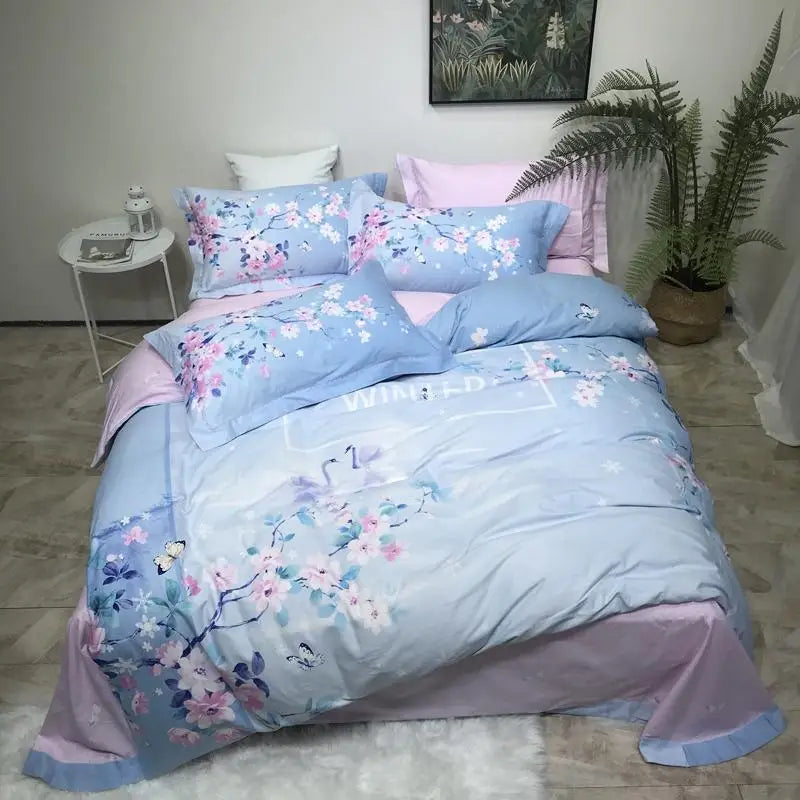 Queen King Blossom Snow Man Duvet Cover set Premium Brushed Cotton Soft Warm Bedding set Bed sheet Comforter Cover Pillow shams