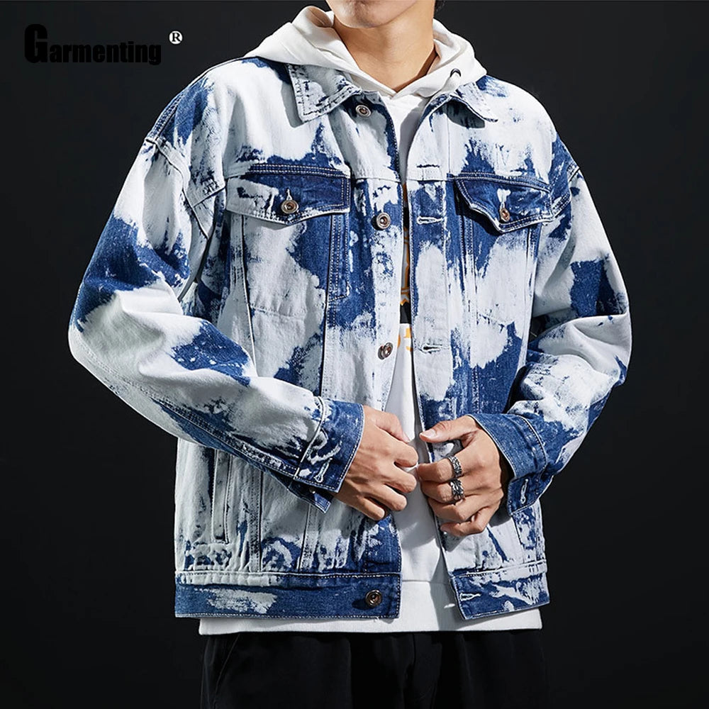 2021 New Spring Autumn Men Demin Jackets Fashion Jean Outerwear Colorblock Demin Jacket Loose Mens Clothing Plus Size S-3XL