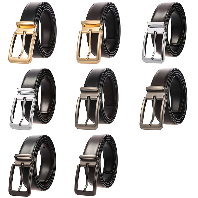 VATLTY New Men's Casual Belt Gold Alloy Buckle Trouser Belt Male 34mm Natural Cowhide Leather Brown Belt Girdles Waistband