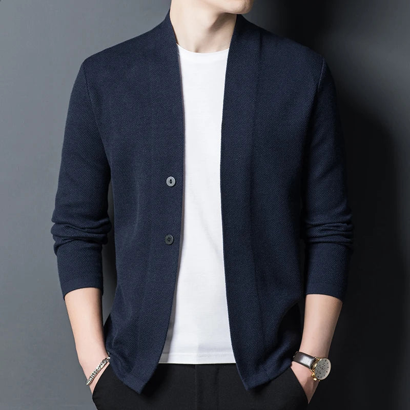 2021 High Quality Spring and Autumn Men&#39;s Knitted Cardigan Coat Casual Cardigan Black Sweater