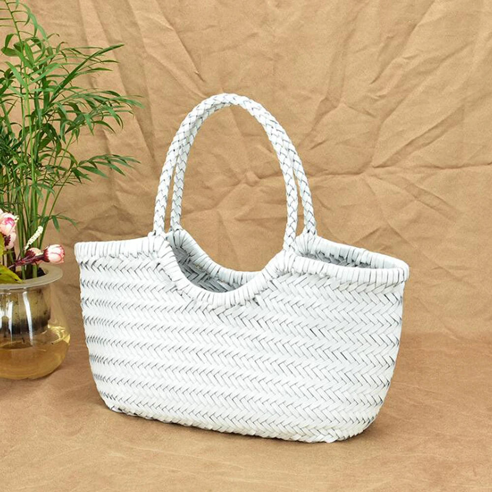 100% Natural Cowhide Weave Handbags Fashion Small Manual Hand Made Ladies Woven Handbag Exquisite Tote Dating Shopping Bags