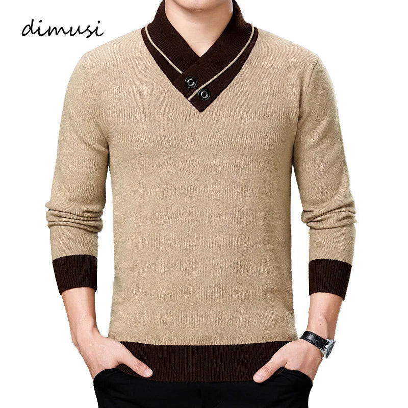 DIMUSI Winter Men;s Sweater Casual Man V-Neck Turtleneck Knitted Sweater Mens Business Double-Collar Knitted Pullovers Clothing